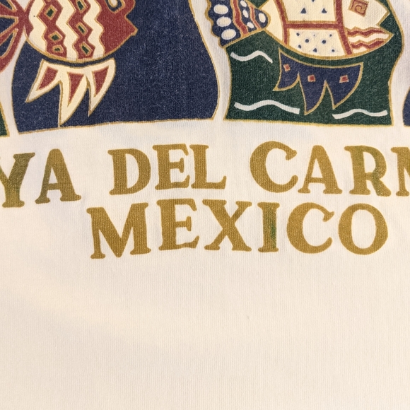 Vintage 90s Fish Folk Art Playa Del Carmen Mexico Cropped Tee - Picture 10 of 10